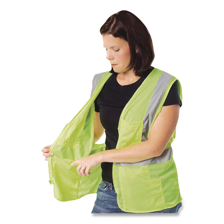 ANSI Class 2 Four Pocket Zipper Safety Vest, Polyester Mesh, 3X-Large, Hi-Viz Lime Yellow