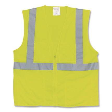 ANSI Class 2 Two-Pocket Zipper Mesh Safety Vest, Large, Hi-Viz Lime Yellow