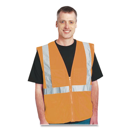 ANSI Class 2 Two-Pocket Zipper Mesh Safety Vest, Polyester Mesh, 2X-Large, Orange