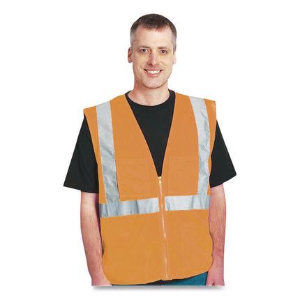 ANSI Class 2 Two-Pocket Zipper Mesh Safety Vest, Polyester Mesh, Large, Orange