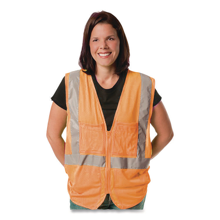 ANSI Class 2 Two-Pocket Zipper Mesh Safety Vest, Polyester Mesh, X-Large, Orange