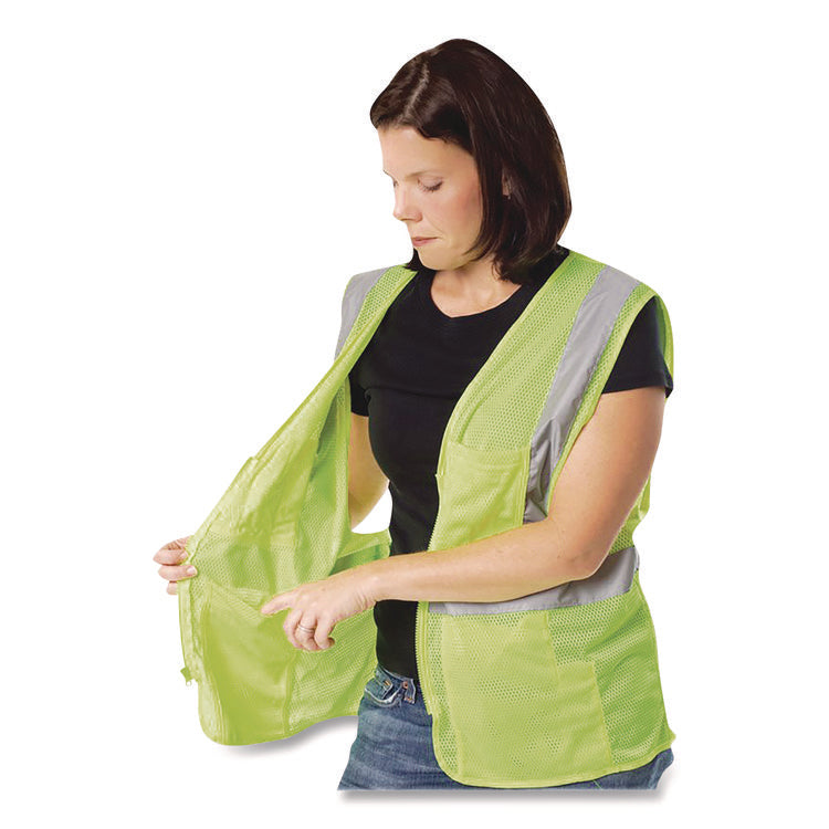 ANSI Class 2 Four Pocket Zipper Safety Vest, Polyester Mesh, X-Large, Hi-Viz Lime Yellow