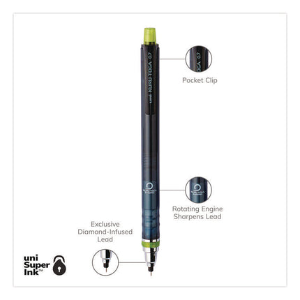 KuruToga Mechanical Pencil with Tube of Diamond Lead, 0.7 mm, HB (#2), Black Lead, Black/Green Barrel