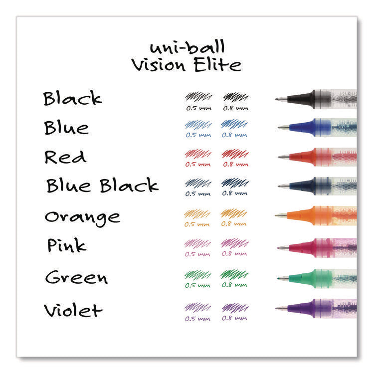 VISION ELITE Hybrid Gel Pen, Stick, Fine 0.5 mm, Assorted Ink and Barrel Colors, 8/Pack