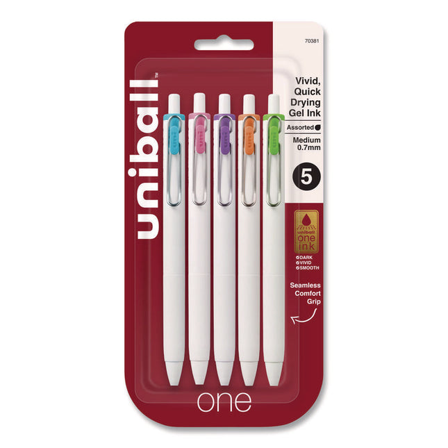 uniONE Gel Pen, Retractable, Medium 0.7 mm, Assorted Fashion Ink and Barrel Colors, 5/Pack
