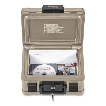 Fire And Waterproof Chest, 0.15 Cu Ft, 12.2w X 9.8d X 7.3h, Taupe