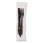 Gardenware Cutlery Kit, Individually Wrapped, Heavyweight, Fork/Knife/Napkin, Plastic, Black, 500/Carton