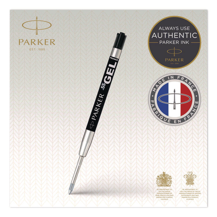 Refill For Parker Retractable Gel Ink Roller Ball Pens, Medium Conical Tip, Black Ink, 2/pack