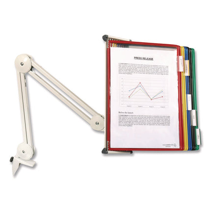 Premium Desktop Reference System with Mounting Arm, 10 Panels with Assorted Borders, White Base