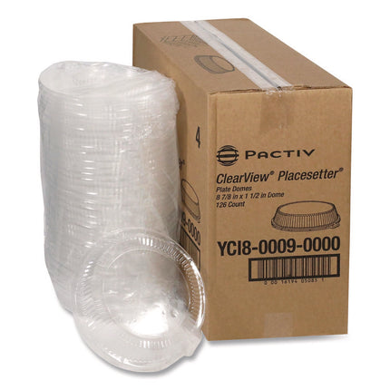 ClearView Dome-Style Lid with Tabs, 8.75" Diameter x 0.8" h, Clear, Plastic, 126/Carton