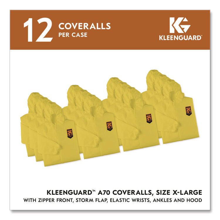 A70 Chemical Spray Protection Coveralls, Elastic Wrists, Ankles, Hood, XL, Yellow, 12/Carton
