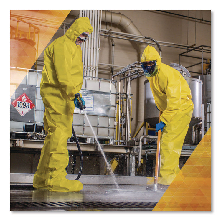 A70 Chemical Spray Protection Coveralls, Elastic Wrists, Ankles, Hood, XL, Yellow, 12/Carton