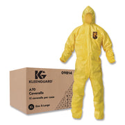 A70 Chemical Spray Protection Coveralls, Elastic Wrists, Ankles, Hood, XL, Yellow, 12/Carton