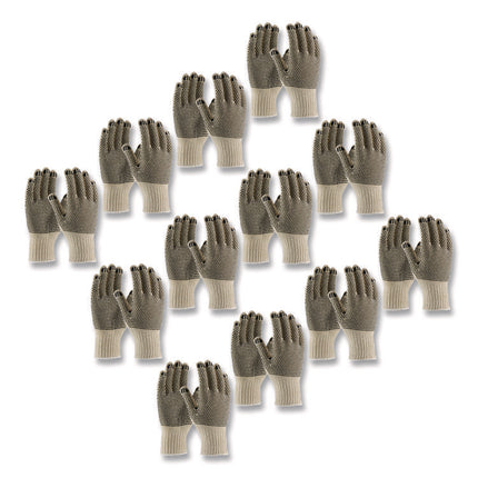 Pvc-Dotted Cotton/polyester Work Gloves, Small, Gray/black, 12 Pairs