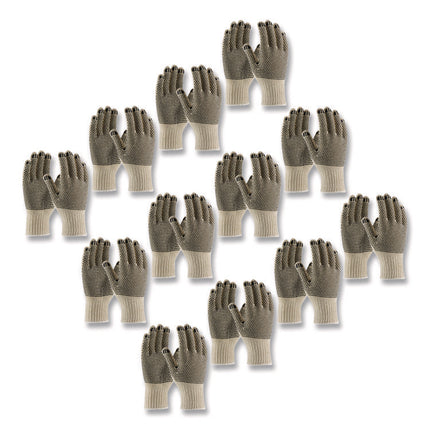 Pvc-Dotted Cotton/polyester Work Gloves, Large, Gray/black, 12 Pairs