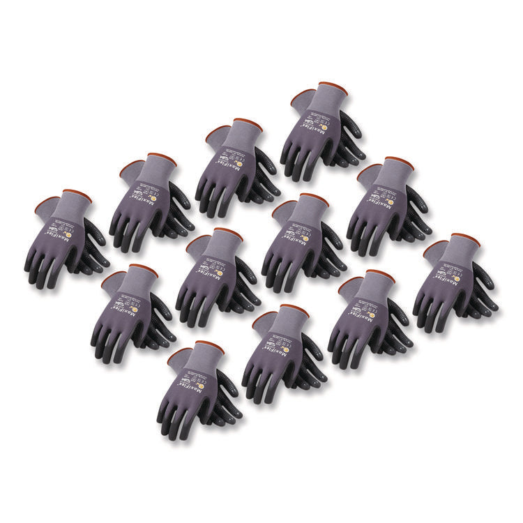 Ultimate Seamless Knit Nylon Gloves, Nitrile Coated Microfoam Grip On Palm, Fingers And Knuckles, Large, Gray, 12 Pairs