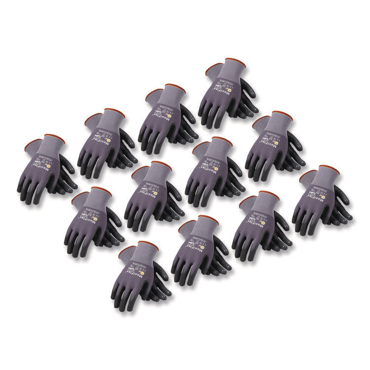 Ultimate Seamless Knit Nylon Gloves, Nitrile Coated Microfoam Grip On Palm And Fingers, X-Large, Gray, 12 Pairs