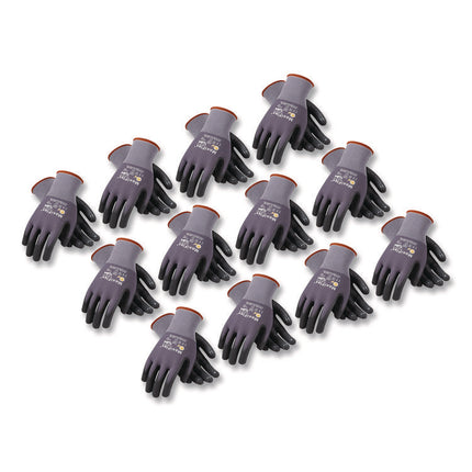 Ultimate Seamless Knit Nylon Gloves, Nitrile Coated Microfoam Grip On Palm And Fingers, Medium, Gray, 12 Pairs