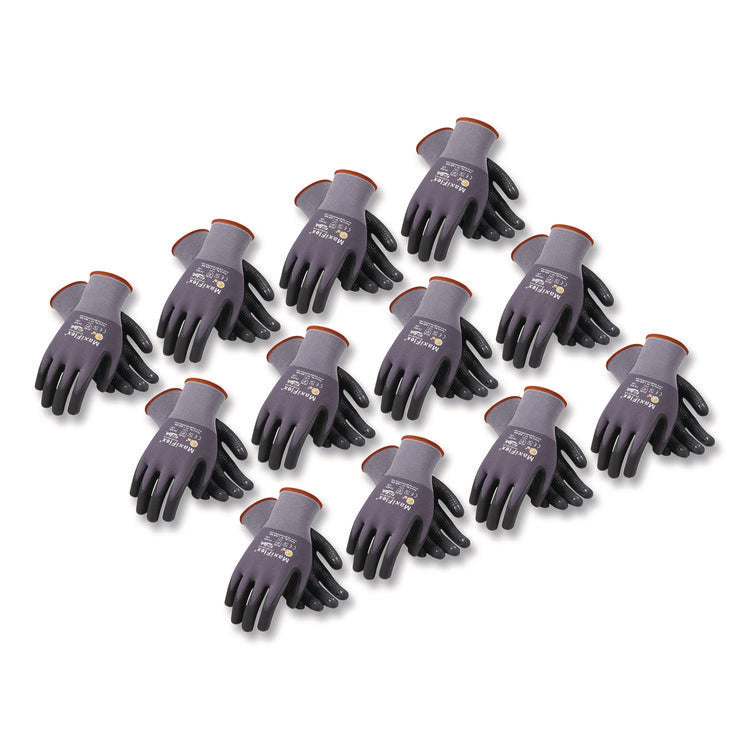 Ultimate Seamless Knit Nylon Gloves, Nitrile Coated Microfoam Grip On Palm And Fingers, Medium, Gray, 12 Pairs