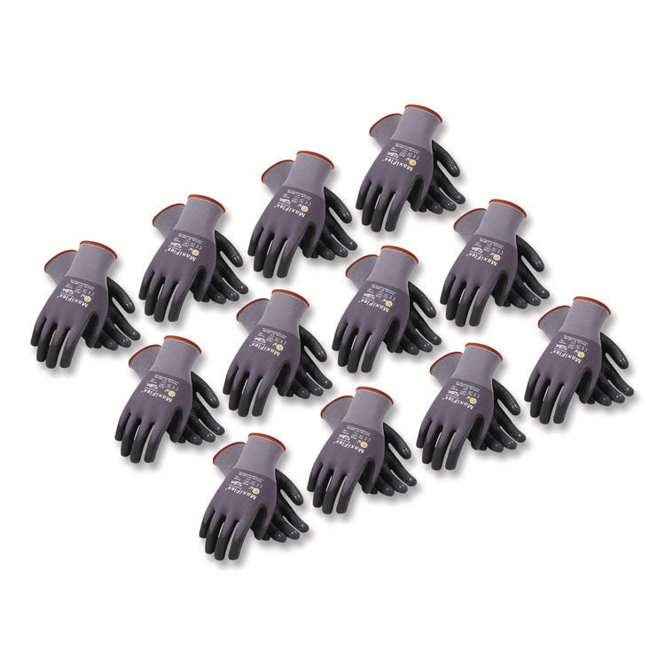 Ultimate Seamless Knit Nylon Gloves, Nitrile Coated Microfoam Grip On Palm And Fingers, Large, Gray, 12 Pairs