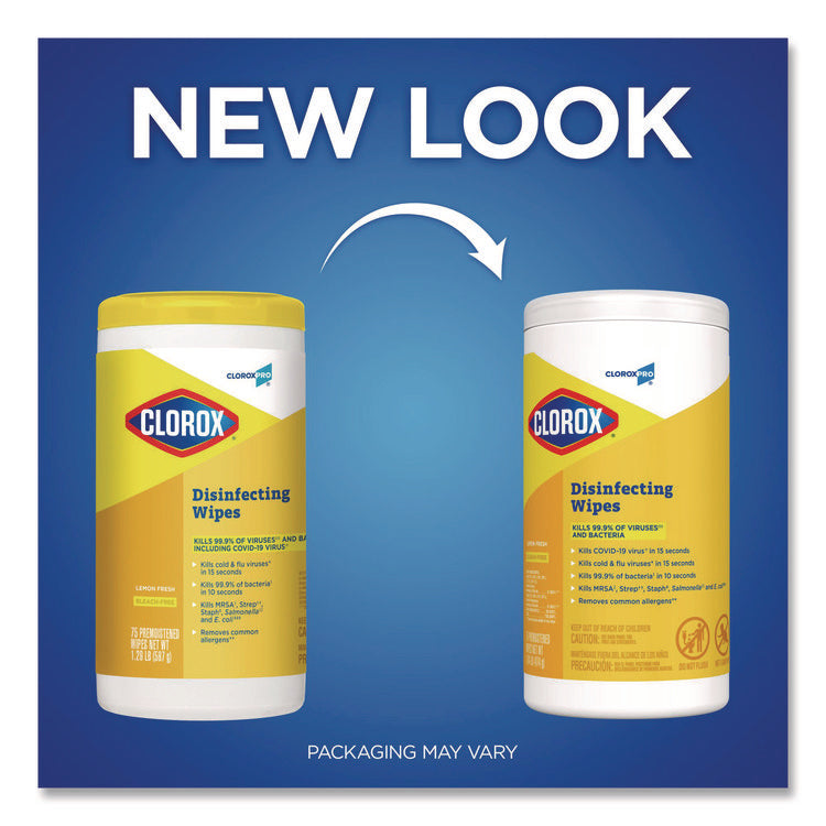 Disinfecting Wipes, 1-Ply, 7 x 8, Lemon Fresh, White, 75/Canister, 6/Carton