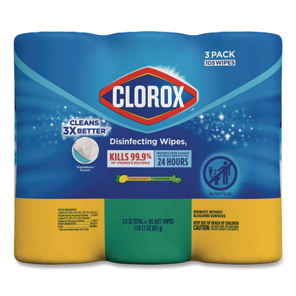 Disinfecting Wipes, Cleaning Wipes, 1-Ply, 7 x 8, Fresh Scent/Citrus Blend, 35/Canister, 3/Pack, 5 Packs/Carton
