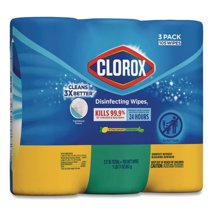 Disinfecting Wipes, Cleaning Wipes, 1-Ply, 7 x 8, Fresh Scent/Citrus Blend, 35/Canister, 3/Pack, 5 Packs/Carton