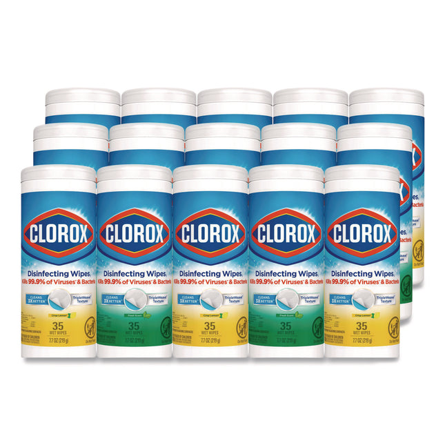 Disinfecting Wipes, Cleaning Wipes, 1-Ply, 7 x 8, Fresh Scent/Citrus Blend, 35/Canister, 3/Pack, 5 Packs/Carton
