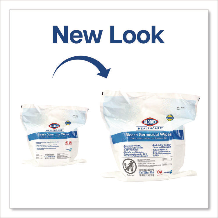 Bleach Germicidal Wipes, 1-Ply, 12 x 12, Unscented, White, 110/Refill, 2 Refills/Carton
