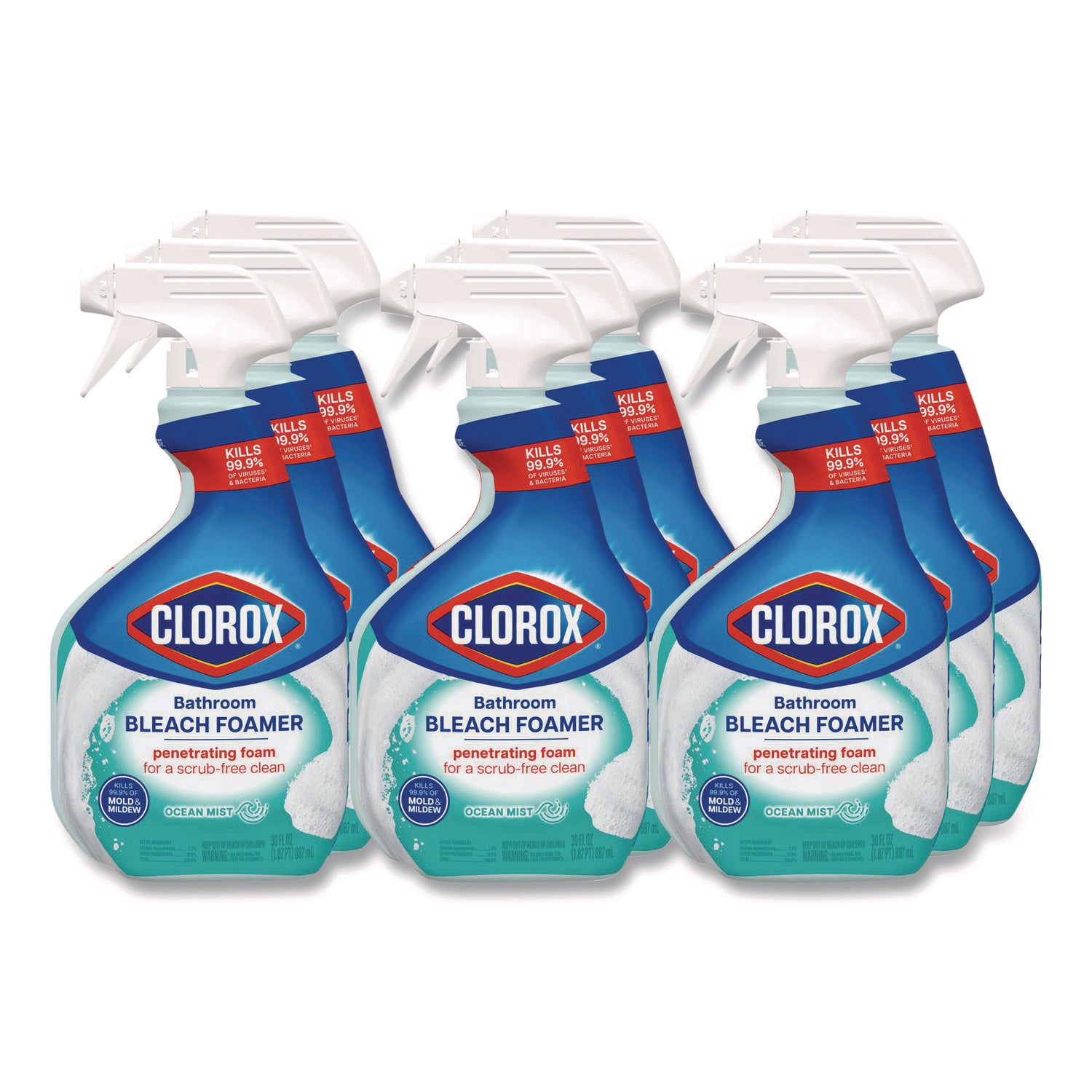 Bathroom Foamer with Bleach, Ocean Mist, 30 oz Spray Bottle, 9/Carton