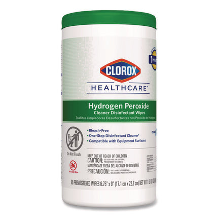 Hydrogen Peroxide Cleaner Disinfectant Wipes, 9 x 6.75, Unscented, White, 95/Canister, 6 Canisters/Carton