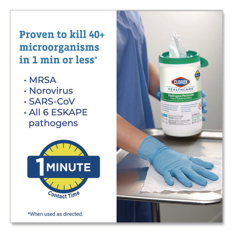 Hydrogen Peroxide Cleaner Disinfectant Wipes, 9 x 6.75, Unscented, White, 95/Canister, 6 Canisters/Carton