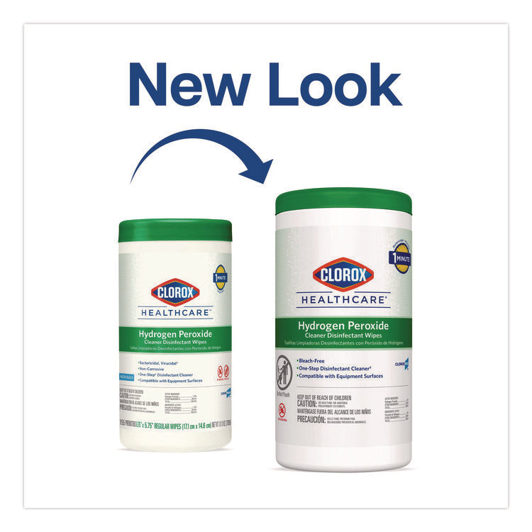 Hydrogen Peroxide Cleaner Disinfectant Wipes, 6.75 x 9, White, 95/Canister