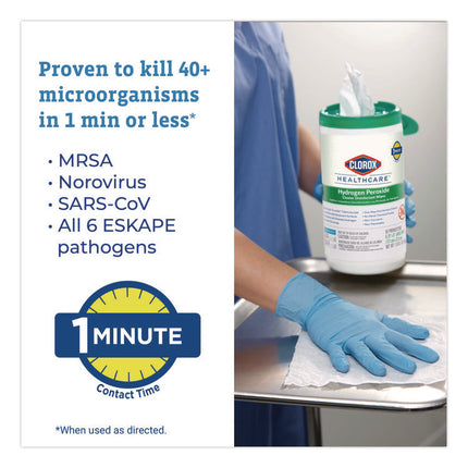 Hydrogen Peroxide Cleaner Disinfectant Wipes, 6.75 x 9, White, 95/Canister