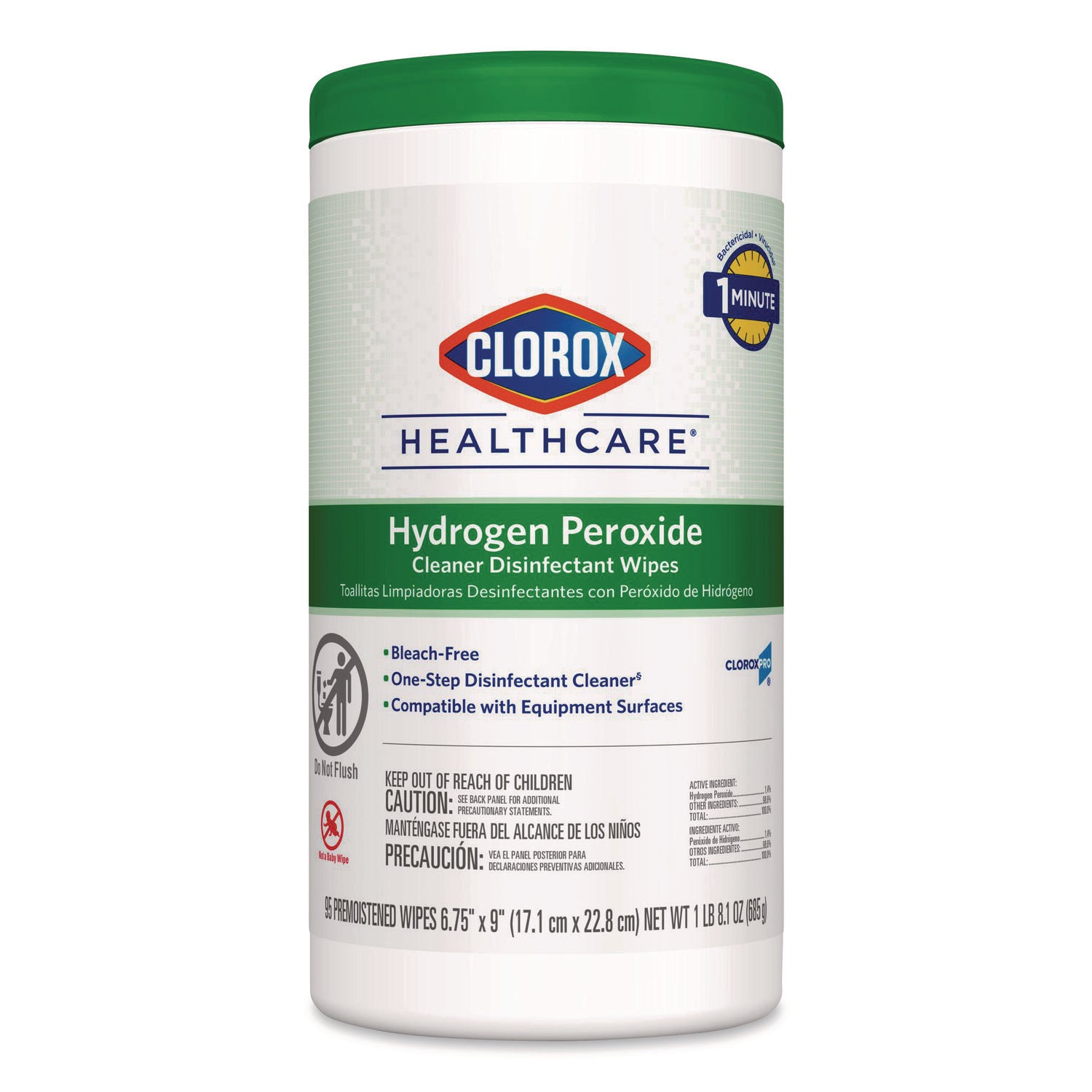Hydrogen Peroxide Cleaner Disinfectant Wipes, 6.75 x 9, White, 95/Canister