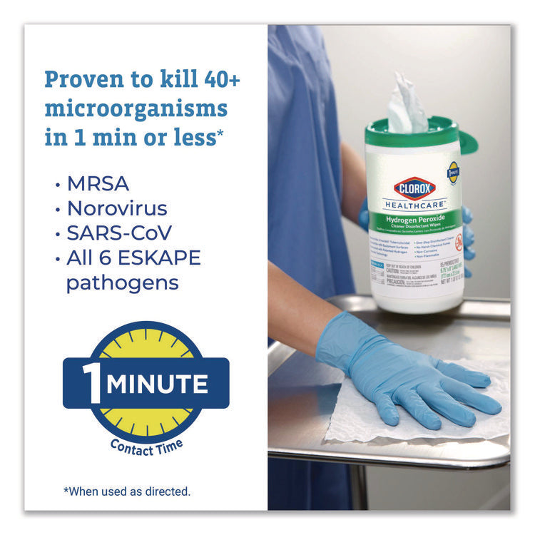 Hydrogen Peroxide Cleaner Disinfectant Wipes, 5.75 x 6.75, Unscented, White, 155/Canister, 6 Canisters/Carton