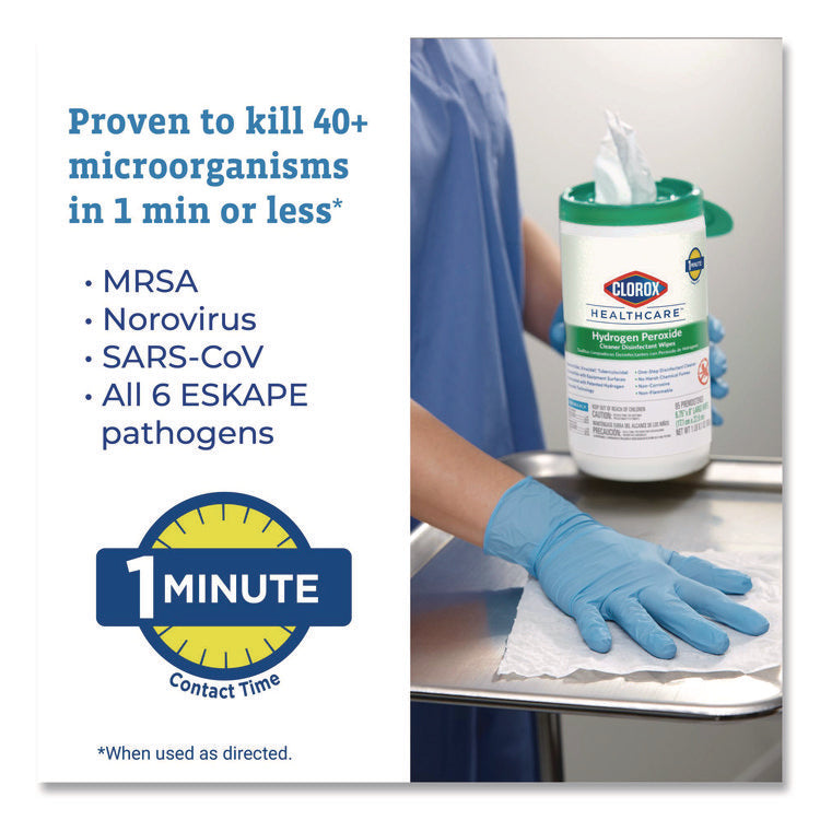 Hydrogen Peroxide Cleaner Disinfectant Wipes, 12 x 11, Unscented, White, 185/Bucket, 2 Buckets/Carton
