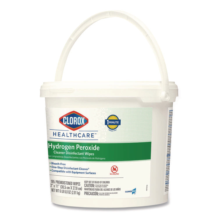 Hydrogen Peroxide Cleaner Disinfectant Wipes, 12 x 11, Unscented, White, 185/Bucket, 2 Buckets/Carton