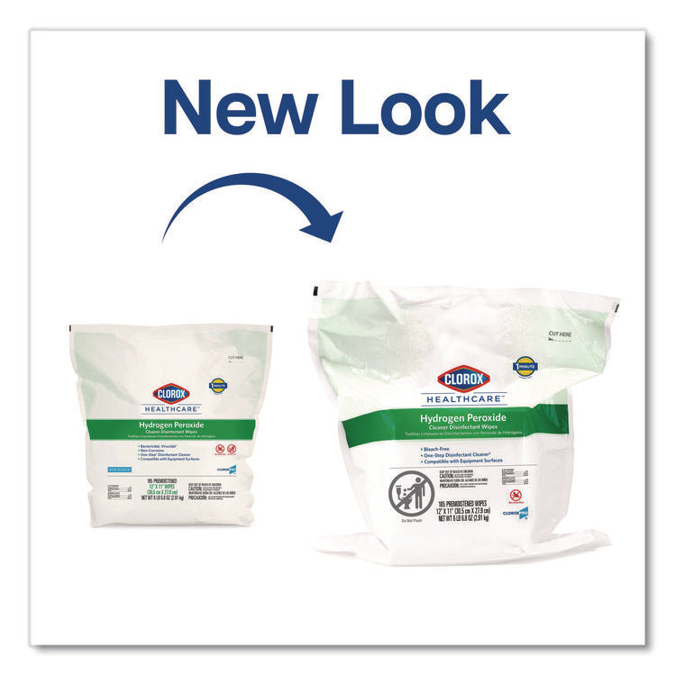 Hydrogen Peroxide Cleaner Disinfectant Wipes, 12 x 11, Unscented, White, 185/Pack, 2 Packs/Carton