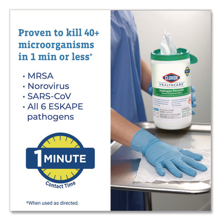 Hydrogen Peroxide Cleaner Disinfectant Wipes, 12 x 11, Unscented, White, 185/Pack, 2 Packs/Carton