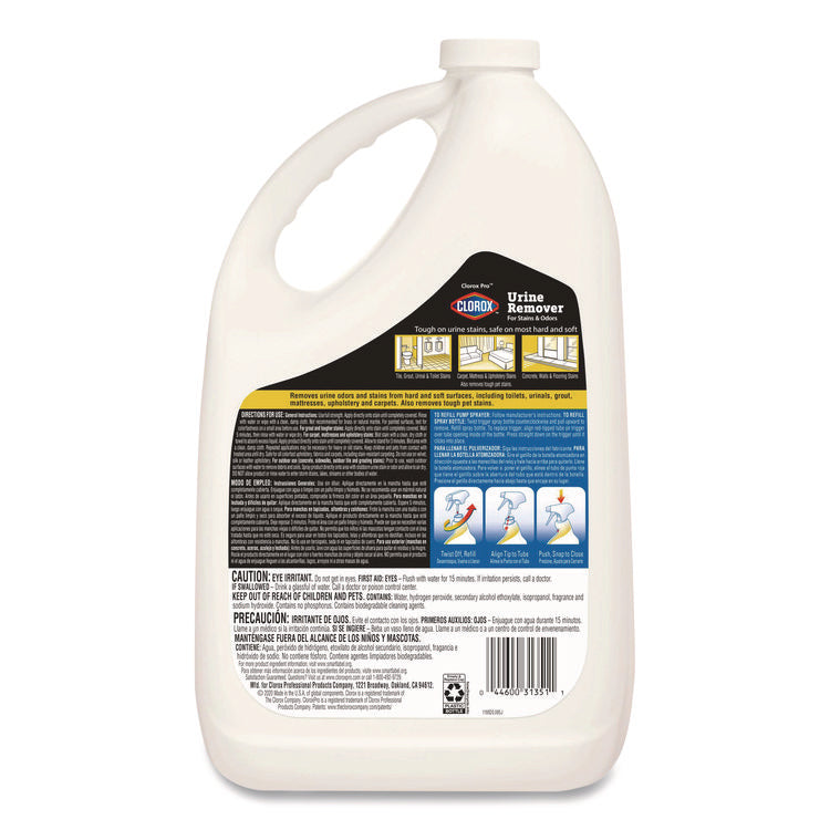 CloroxPro Urine Remover for Stains and Odors, 128 oz Refill Bottle, 4/Carton