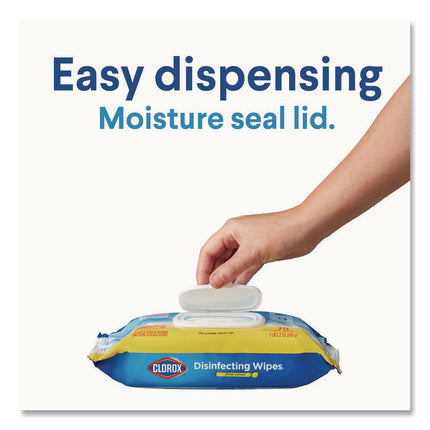 Disinfecting Wipes, Easy Pull Pack, 1-Ply, 8 x 7, Lemon Scent, White, 75 Towels/Box, 6 Boxes/Carton