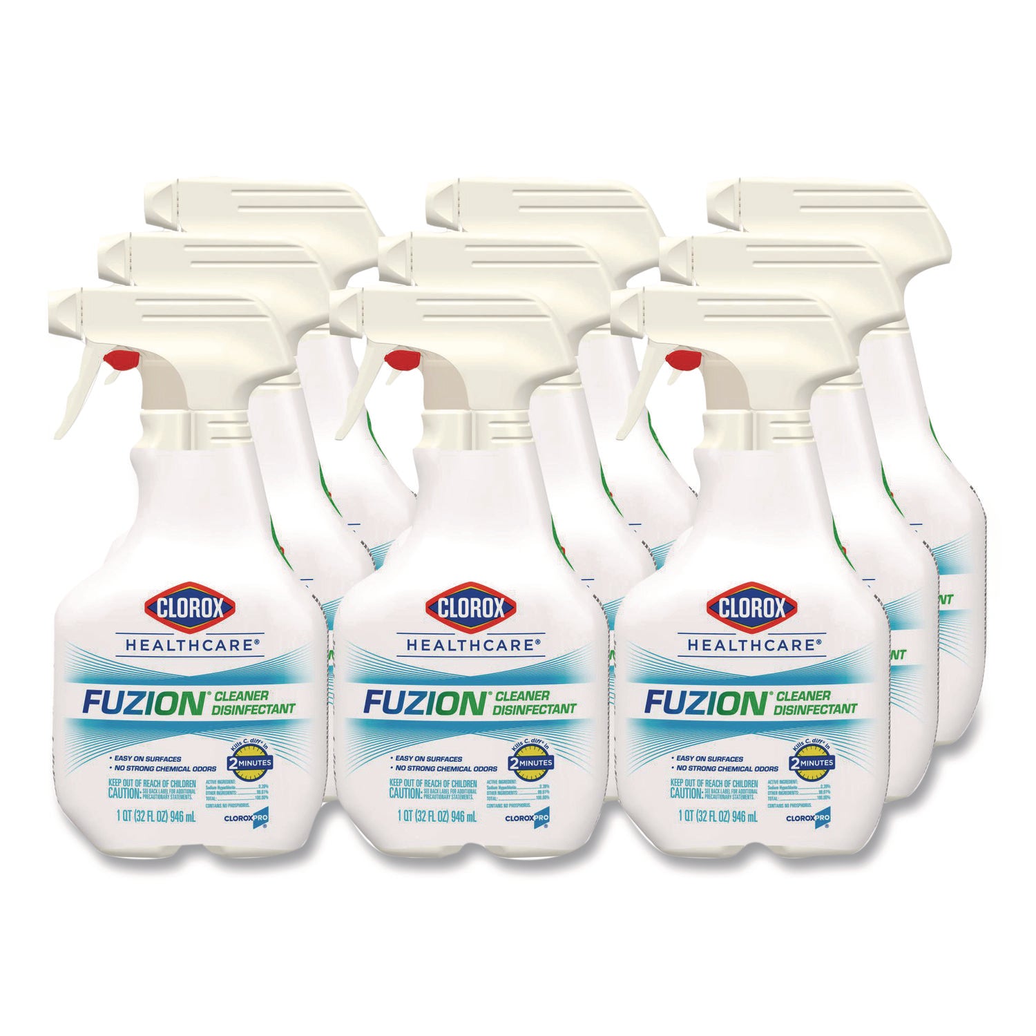 Fuzion Cleaner Disinfectant, Unscented, 32 Oz Spray Bottle, 9/carton