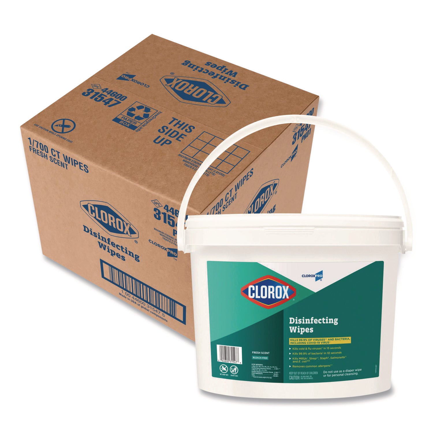 Disinfecting Wipes, 1-Ply, 7 x 8, Fresh Scent, White, 700/Bucket