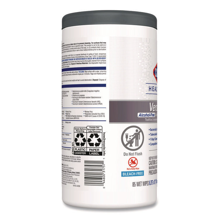VersaSure Cleaner Disinfectant Wipes, 1-Ply, 6.75 x 8, Fragranced, White, 85/Canister, 6 Canisters/Carton