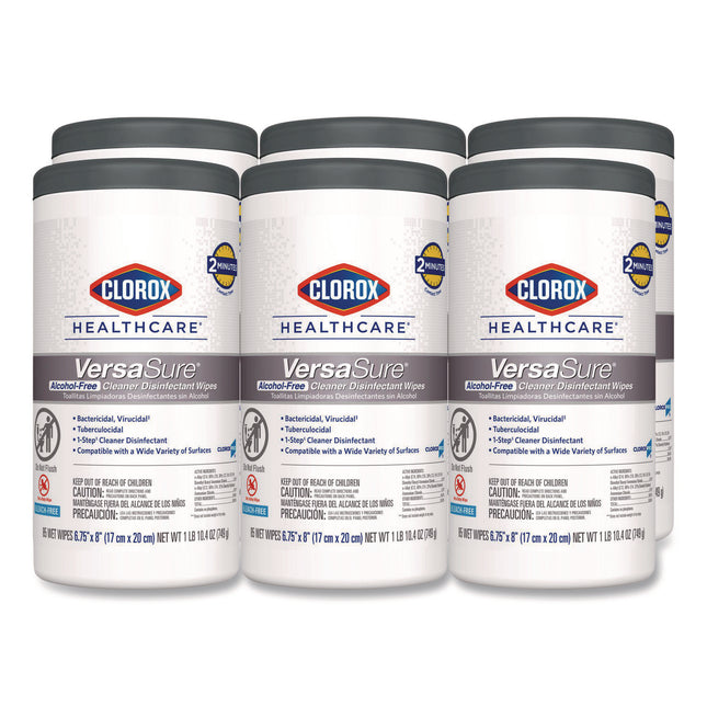 VersaSure Cleaner Disinfectant Wipes, 1-Ply, 6.75 x 8, Fragranced, White, 85/Canister, 6 Canisters/Carton