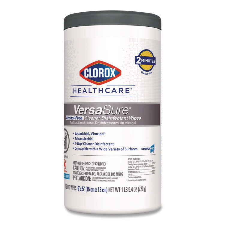 VersaSure Cleaner Disinfectant Wipes, 1-Ply, 6 x 5, Fragranced, White, 150/Canister, 6 Canisters/Carton