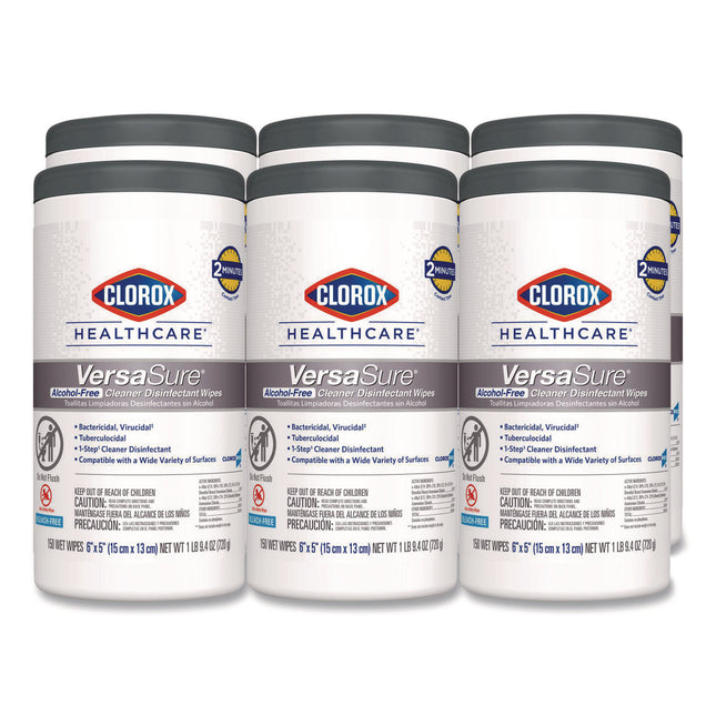 VersaSure Cleaner Disinfectant Wipes, 1-Ply, 6 x 5, Fragranced, White, 150/Canister, 6 Canisters/Carton