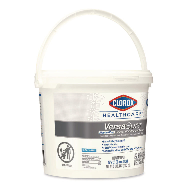VersaSure Cleaner Disinfectant Wipes, 1-Ply, 12 x 12, Fragranced, White, 110/Bucket, 2 Buckets/Carton