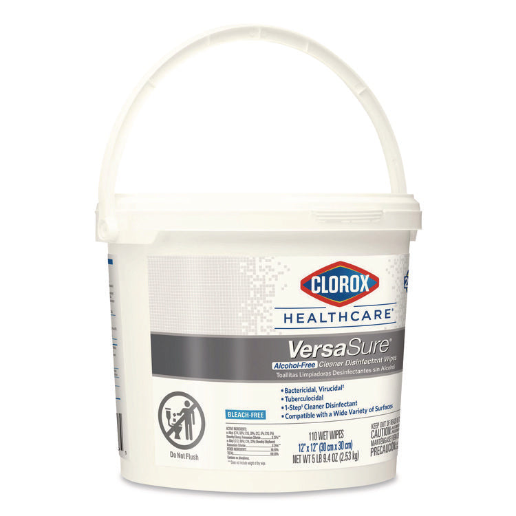 VersaSure Cleaner Disinfectant Wipes, 1-Ply, 12 x 12, Fragranced, White, 110/Bucket
